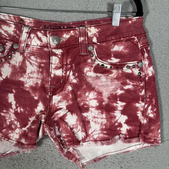 Miss Me Je1063H3 Shorts Women Size 31 Red Tie Dye Acid Washed Shorts Embellished - Picture 3 of 12